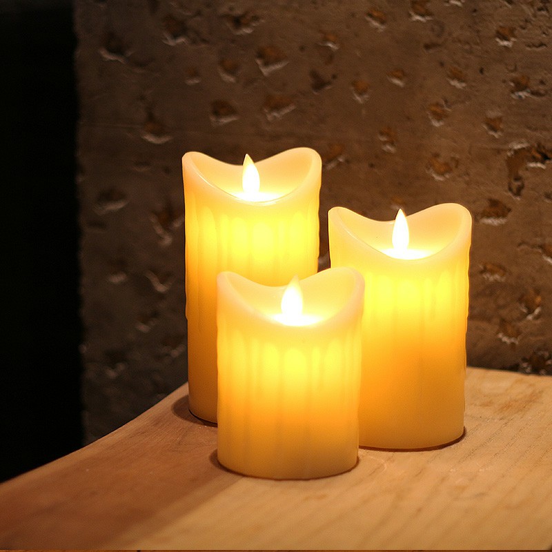 Yellow Tear Waved Pillar Flameless Candle with Remote and Timer